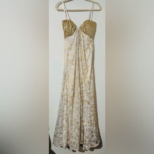 La Femme Glittering Gold and White Gown